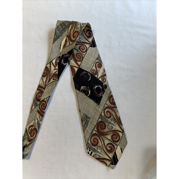 Manzoni Men’s Dress Tie Size 57” Multicolor Geometric Silk Business Formal - Picture 4 of 12